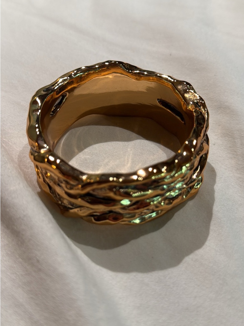 Gold Textured Wide Bangle Bracelet - Women Jewelry